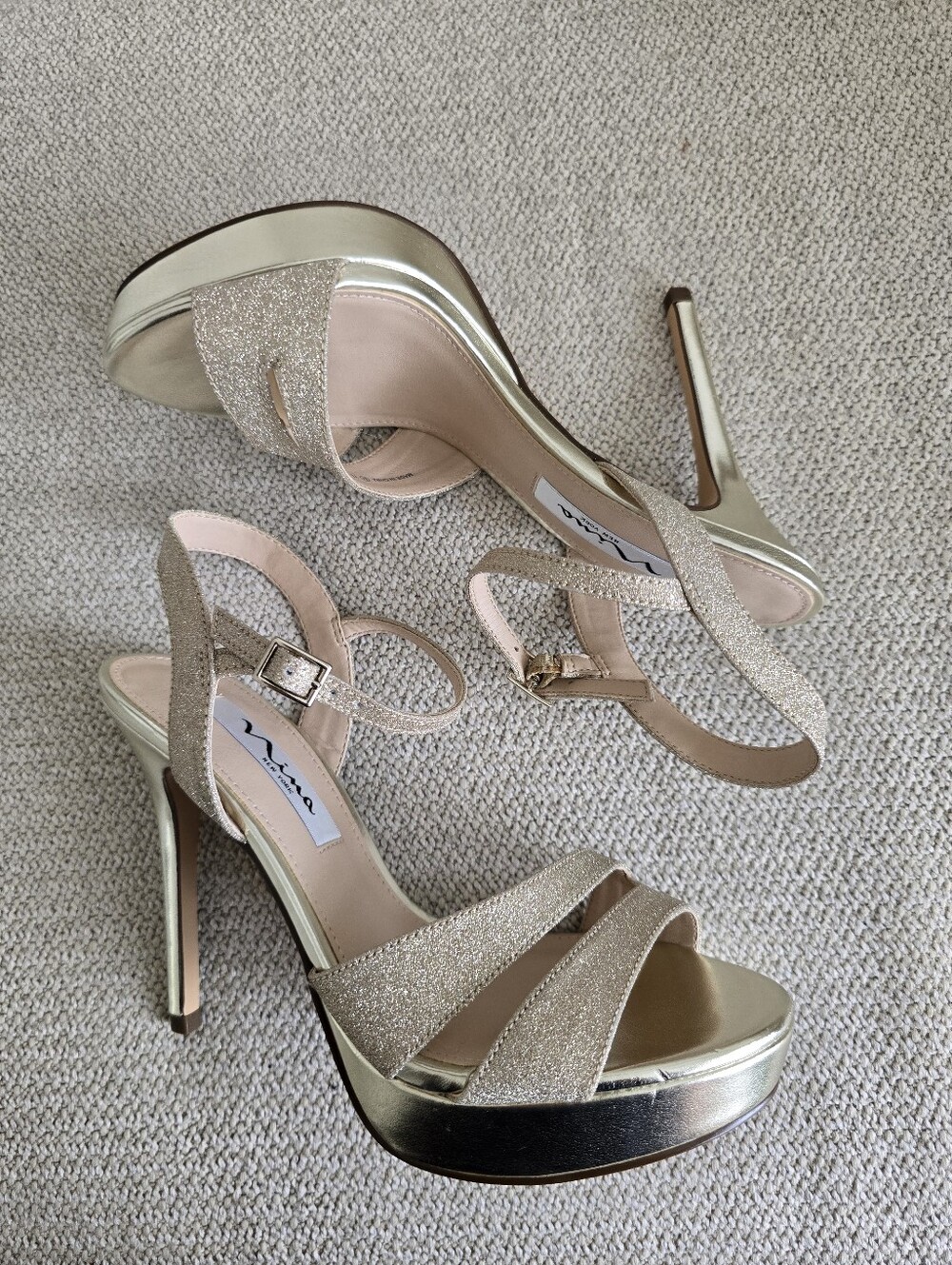 Nina Champagne Glitter Strappy Platform Sandal, Size 7 - Picture 7 of 11